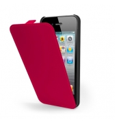 Etui clapet Muvit portfolio rouge glossy pour iPhone 5 film miroir inclus