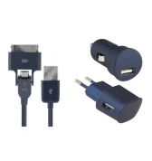 Pack de charge 3 en 1 Colorblock Blue Moon pour iPhone et telephones micro USB