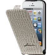 Etui à rabat finition croco glossy. Beige iPhone 5