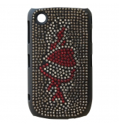 Coque noire strass argent et rouge coeur pour Blackberry 8520