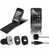 Pack iPhone 4 avec 1etui cuir 1 film protecteur 1 mini CAC 1cable de synchronisation