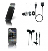 Pack nomade iphone4/4S avec housse cuir noir kit pieton stereo glossy noir minicac